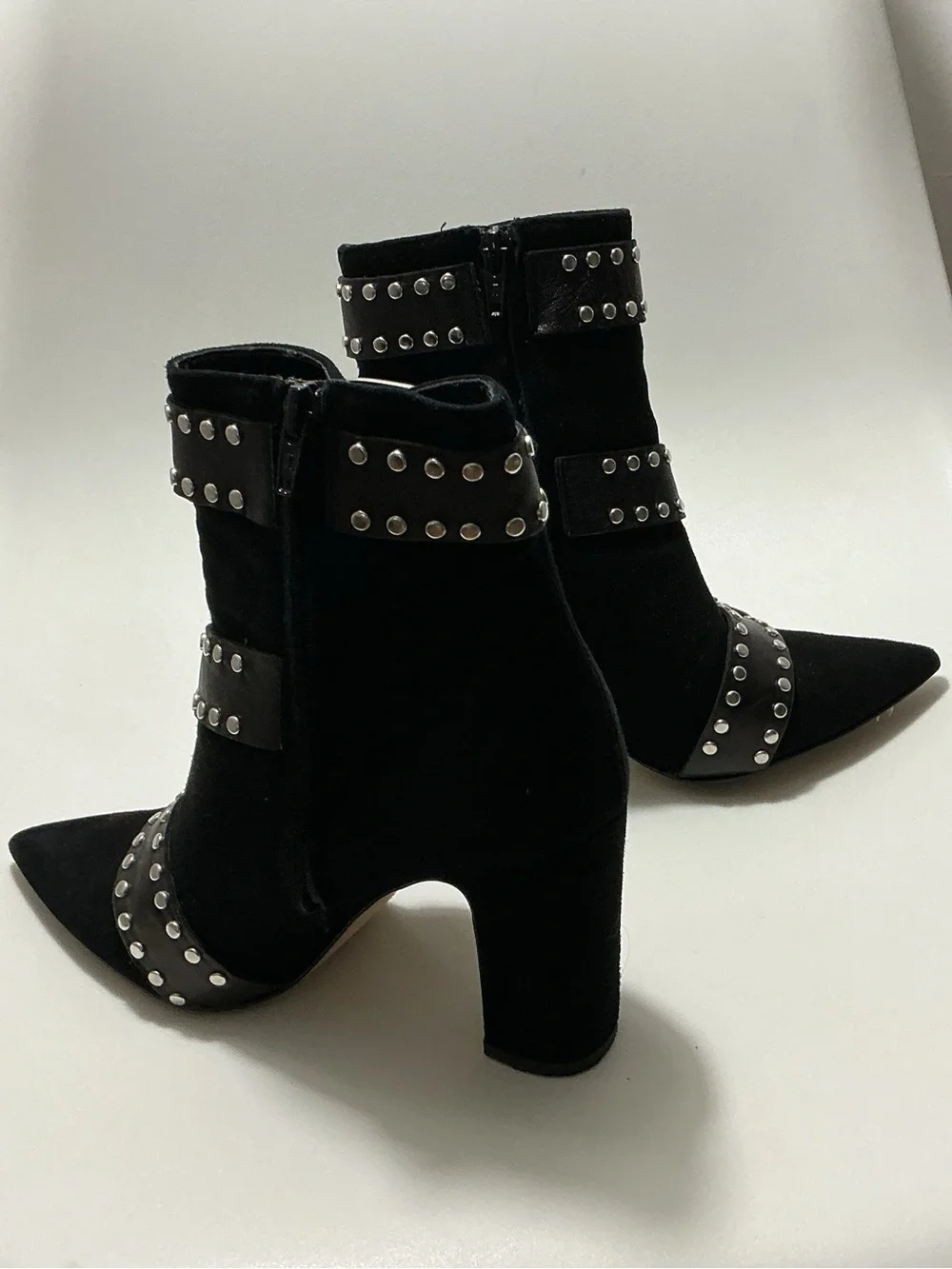 Italian Shoemakers Black Studded Pointed-Toe Buckle Ankle Boots